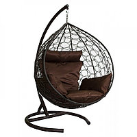 Двойное подвесное кресло МебельСад К305 ротанг каркас коричневый подушка темный шоколад