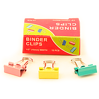 Зажимы для бумаг в наборе, цветные, 15 мм, 12 шт., Binder clips