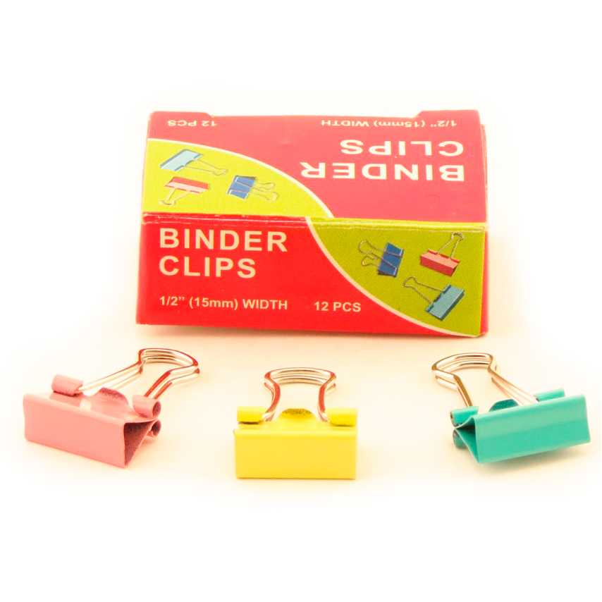 Зажимы для бумаг в наборе, цветные, 15 мм, 12 шт., Binder clips