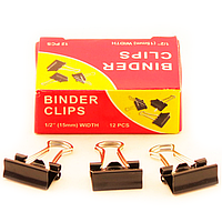 Зажимы для бумаг в наборе, черные, 15 мм, 12 шт., Binder clips