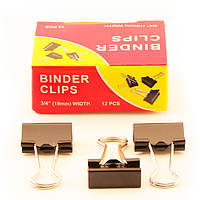 Зажимы для бумаг в наборе, черные, 19 мм, 12 шт., Binder clips