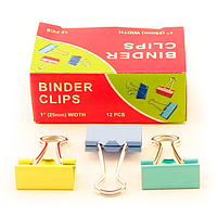Зажимы для бумаг в наборе, цветные, 25 мм, 12 шт., Binder clips