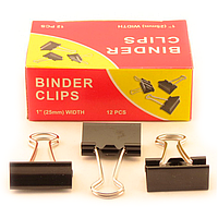 Зажимы для бумаг в наборе, черные, 25 мм, 12 шт., Binder clips