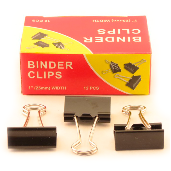 Зажимы для бумаг в наборе, черные, 25 мм, 12 шт., Binder clips - фото 1 - id-p220472687
