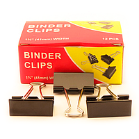 Зажимы для бумаг в наборе, черные, 41 мм, 12 шт., Binder clips