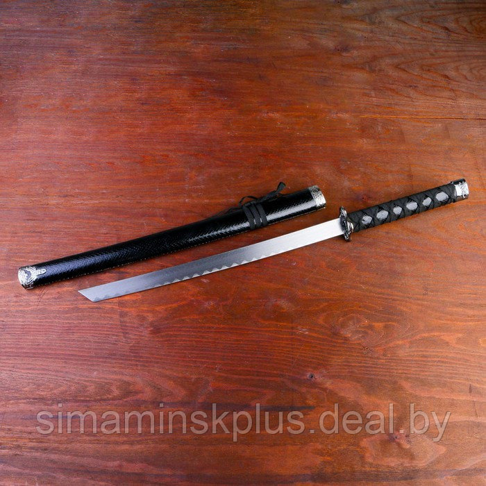 Сувенирное оружие «Катана на подставке», чёрные ножны под змеиную кожу, 70см, клинок 31см - фото 2 - id-p220478905