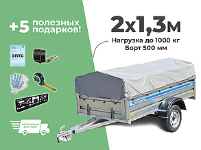 АВТОМОБИЛЬНЫЙ ПРИЦЕП КРЕМЕНЬ "ПРОФИ" 2x1,3м (борт 500 мм)