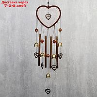 Музыка ветра металл "Сердце с сердечками" 4 трубки 5 колокольчиков d=17 см длина 65 см