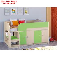 Детская кровать-чердак "Астра 9 V2", цвет дуб молочный/салатовый