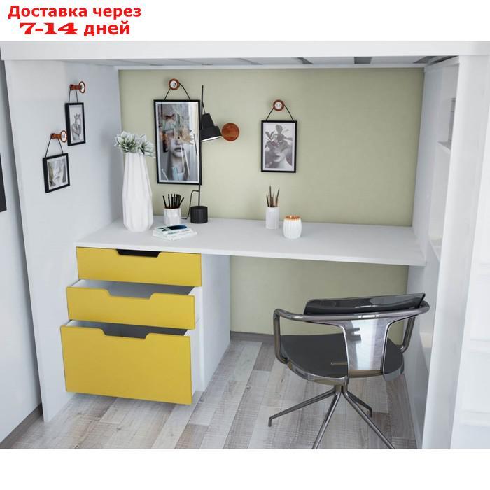 Кроватка-чердак Polini kids Simple с письменным столом и шкафом, цвет белый-солнечный - фото 3 - id-p220455158
