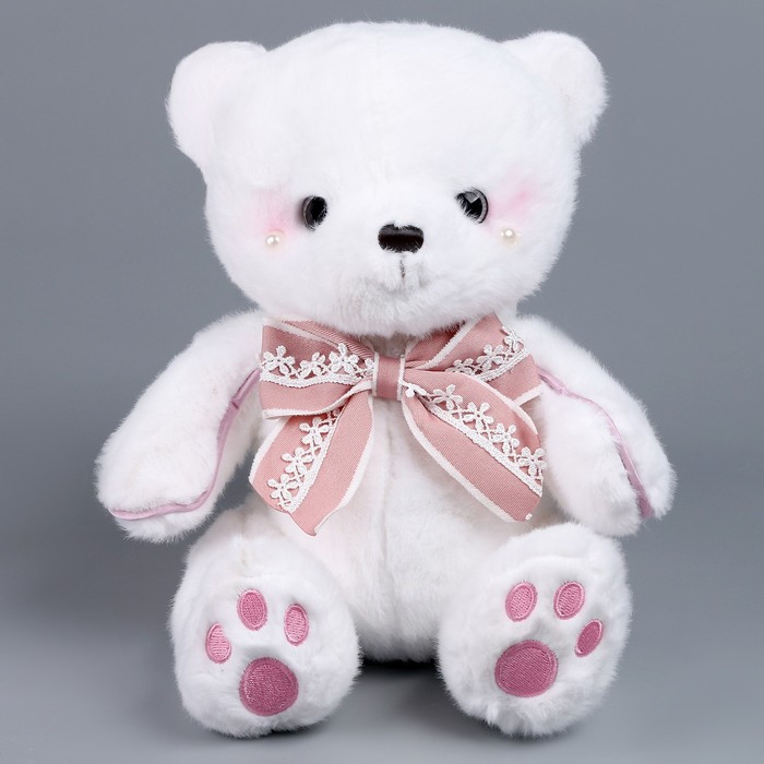 Мягкая игрушка "Мишка с жемчугом", 25 см, цвет розовый - фото 1 - id-p220479512