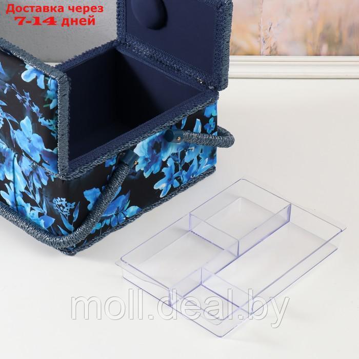 Шкатулка для рукоделия "Голубые цветы на синем" 19х26х14,5 см - фото 5 - id-p218425689