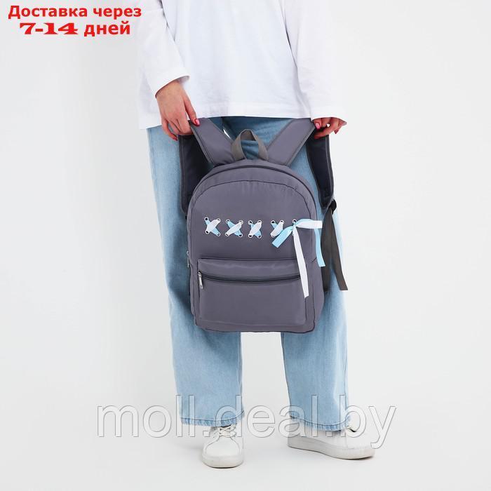 Рюкзак текстильный с лентами, 38х29х11 см, цвет серый - фото 2 - id-p220460882