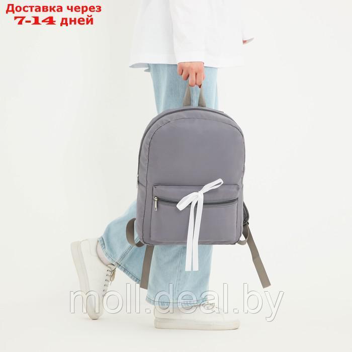 Рюкзак текстильный с белой лентой, 38х29х11 см, цвет серый - фото 3 - id-p220460886