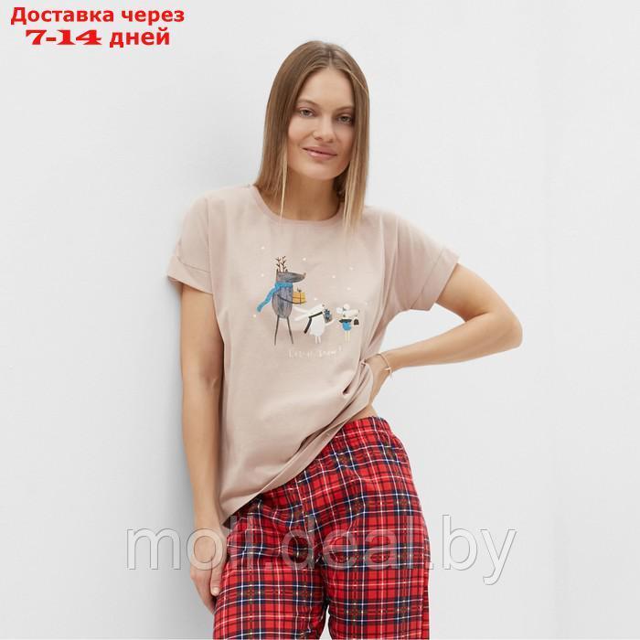 Комплект женский домашний (футболка, брюки), цвет бежевый/красный, размер 48 - фото 2 - id-p218425315