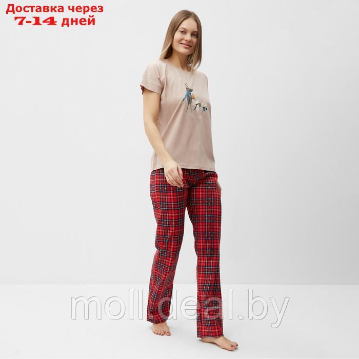 Комплект женский домашний (футболка, брюки), цвет бежевый/красный, размер 48 - фото 3 - id-p218425315