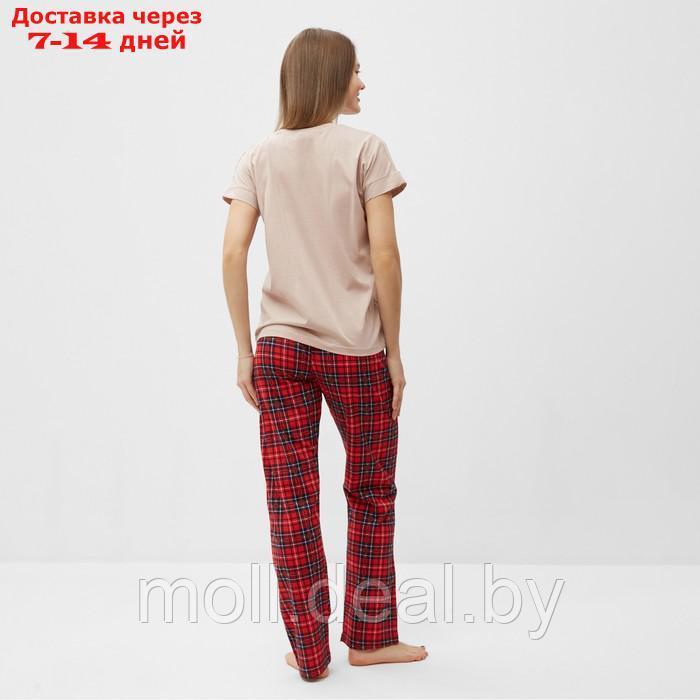 Комплект женский домашний (футболка, брюки), цвет бежевый/красный, размер 48 - фото 4 - id-p218425315