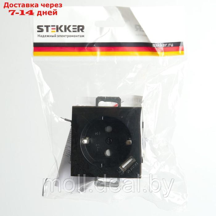Розетка 1-местная с/з (механизм) и с USB, STEKKER серия Эрна, PST16-9111-03, черный - фото 6 - id-p220461902