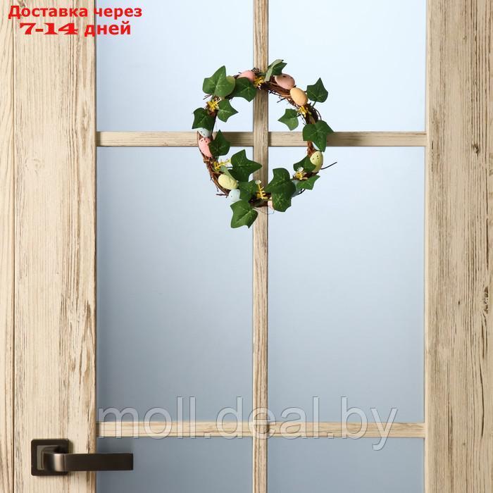 Венок на дверь интерьерный "Пасхальные яички с листочками" d=18 см - фото 2 - id-p218425381