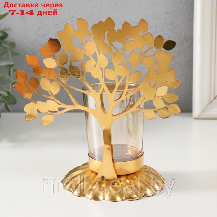Подсвечник металл, стекло на 1 свечу "Дерево с листьями" d=4,7 см, золото 14,7х9,3х15 см - фото 3 - id-p220461947