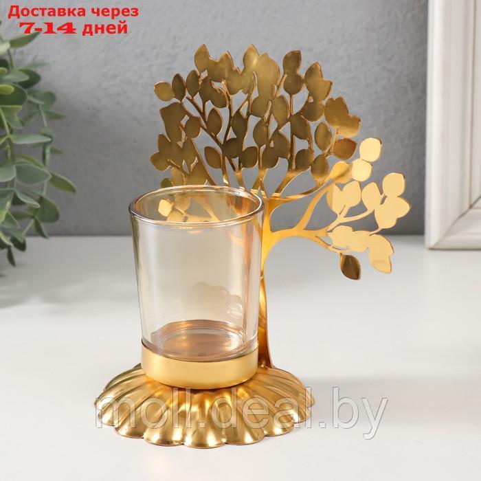 Подсвечник металл, стекло на 1 свечу "Дерево с листьями" d=4,7 см, золото 14,7х9,3х15 см - фото 4 - id-p220461947
