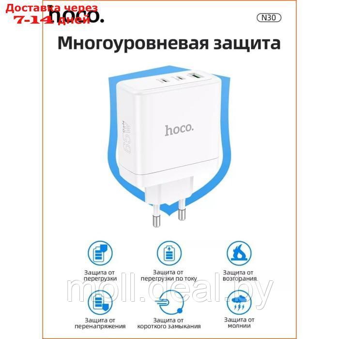 Сетевое зарядное устройство Hoco N30, USB/2Type-C, 3 A, кабель Type-C - Type-C, белое - фото 4 - id-p218425842