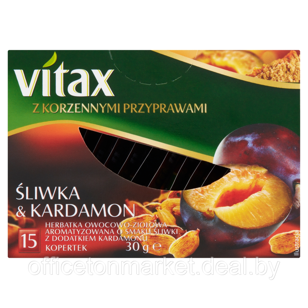 Чай "Vitax", 15 пакетиков x2 г, фруктовый, с вкусом сливы и кардамоном - фото 2 - id-p220129706