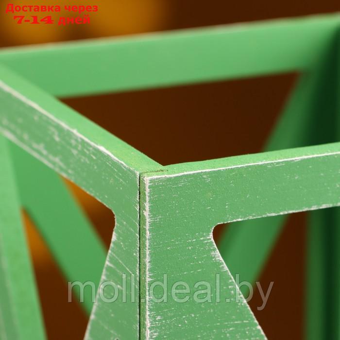 Кашпо деревянное 14×14×26 см "Фонарь Хай-тек Прованс", Зелёный - фото 3 - id-p220460228