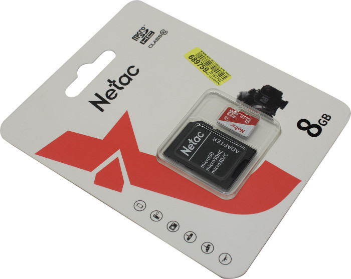Карта памяти Netac NT02P500ECO-008G-R microSDHC Memory Card 8Gb UHS-I U1 Class10 + microSD-- SD Adapter - фото 1 - id-p220480491