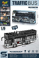 Инерционный двухэтажный автобус игрушечный (открываются двери, свет, звук) JS122