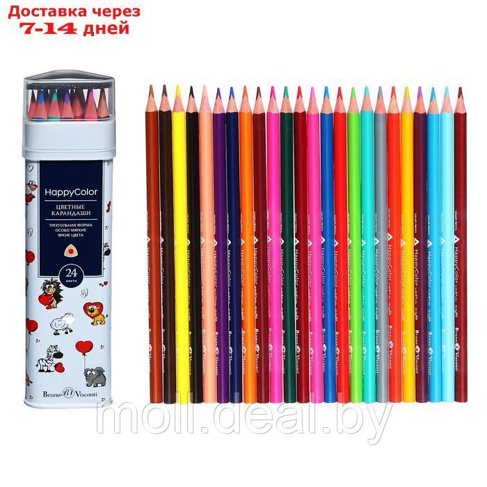 Карандаши 24 цвета Happycolor в металлической тубе, микс - фото 1 - id-p220461214