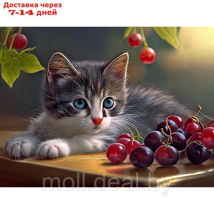 Алмазная мозаика "Котенок с ягодами" 30х40, на подрамнике Ah5725 - фото 1 - id-p220461280