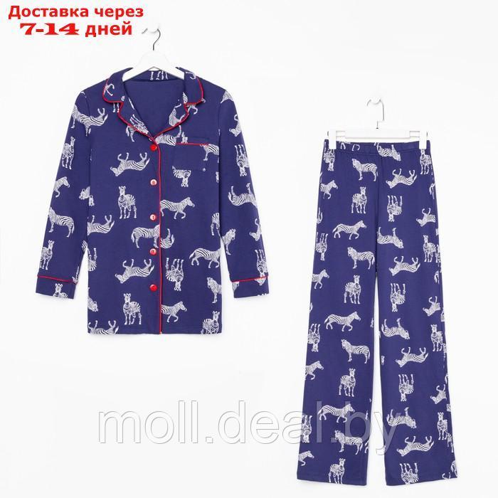 Пижама женская (рубашка и брюки) KAFTAN Zebra размер 52-54, цвет синий - фото 7 - id-p220461336