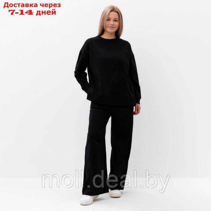 Костюм женский (свитшот/брюки), цвет чёрный, размер 46 - фото 1 - id-p220460401