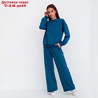 Комплект женский (свитшот/брюки), цвет петроль, размер 52