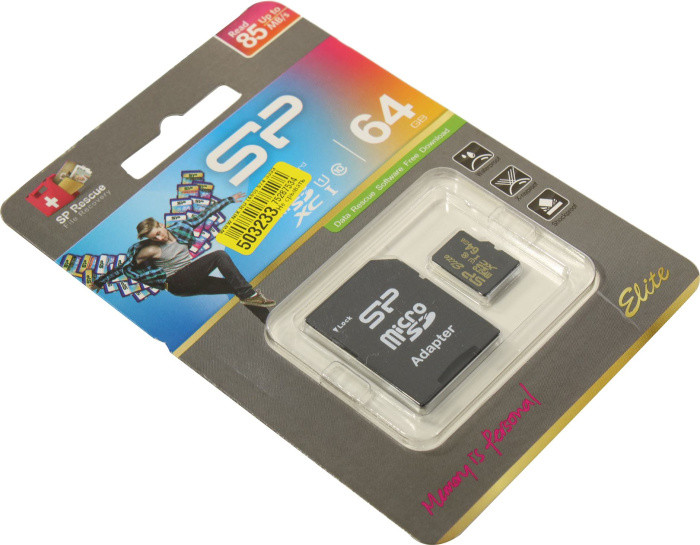 Карта памяти Silicon Power SP064GBSTXBU1V1GSP microSDXC Memory Card 64Gb UHS-I U1 Class10+ microSD-- SD - фото 1 - id-p220480472