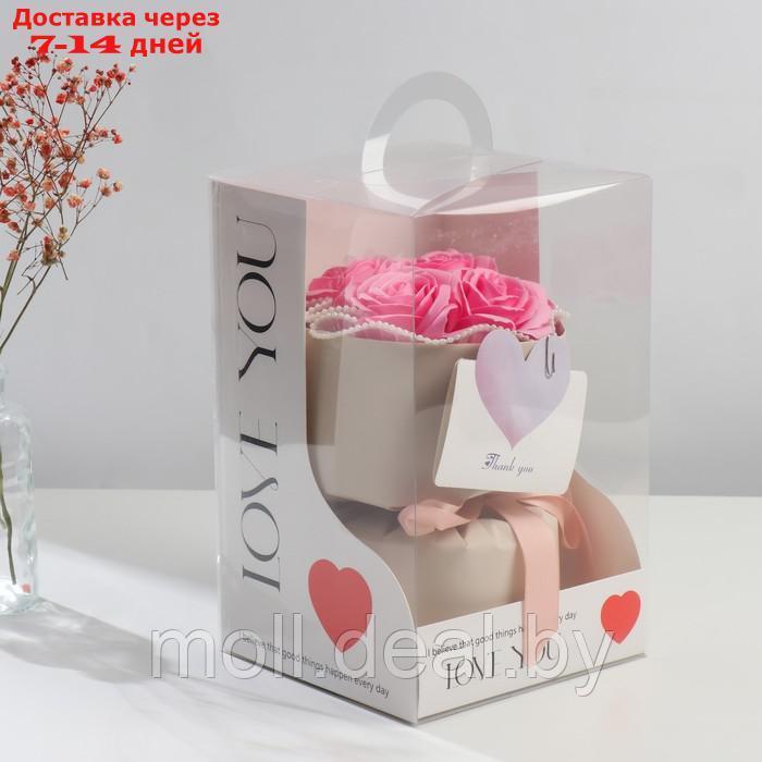 Букет из мыльных лепестков "Розовые розы и ромашка" 17х17х27 см - фото 1 - id-p218426521