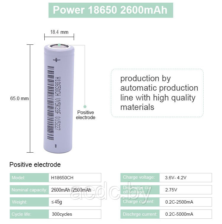 Аккумулятор незащищенный 3,6v Li-ion BAK H18650CQ 2550mAh 3C 18650 - фото 3 - id-p220482192
