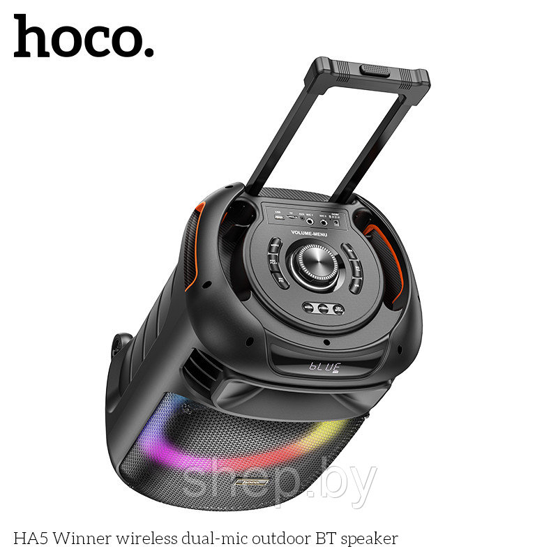 Беспроводная колонка Hoco HA5 (7000 mah,60W) цвет: черный + 2 беспроводных микрофона NEW!!! - фото 3 - id-p220488533