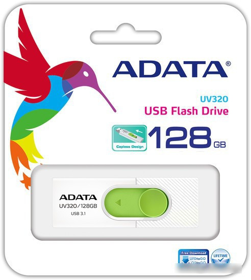USB Flash A-Data UV320 128GB (белый/зеленый) - фото 3 - id-p220488942