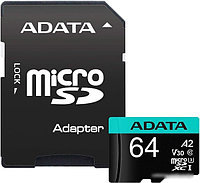 Карта памяти A-Data Premier Pro AUSDX64GUI3V30SA2-RA1 microSDXC 64GB (с адаптером)