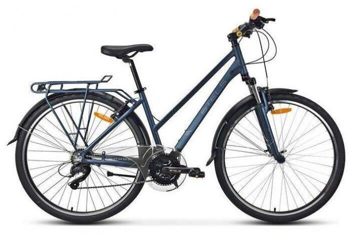 Женский городской велосипед с багажником низкой рамой 15" STELS Navigator 800 Lady колеса 28 дюймов синий - фото 1 - id-p220531754