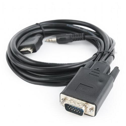 Cablexpert Кабель HDMI-VGA 19M/15M + 3.5Jack, 1.8м, черный, позол.разъемы, пакет (A-HDMI-VGA-03-6) - фото 1 - id-p214276430