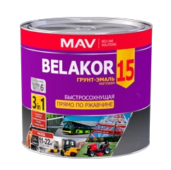 Грунт-эмаль BELAKOR 15 прямо по ржав. 3 в 1 быстросох. молотковая серая  1,0л (0,9 кг) (9шт), фото 2