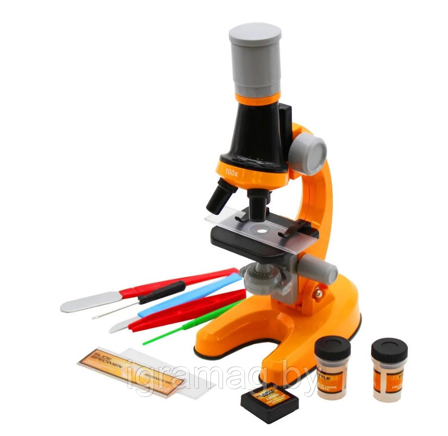 Микроскоп детский с аксессуарами 100/400/1200 с подсветкой оранжевый - фото 2 - id-p220539448