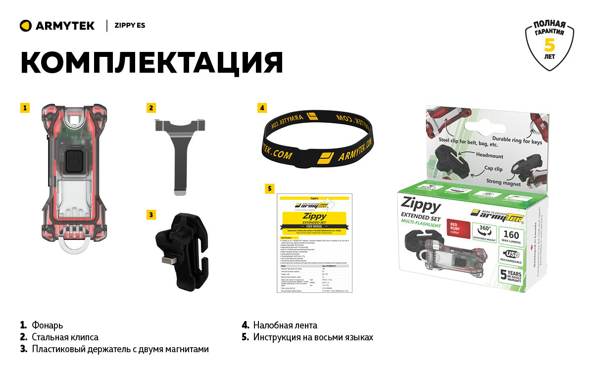 Фонарь многофункциональный Armytek Zippy Extended Set Зеленый - фото 9 - id-p219834644