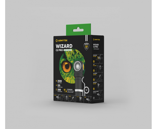 Фонарь с АКБ Armytek Wizard C2 Pro Magnet (18650, 2500лм, 12 режимов, IP68) Черный