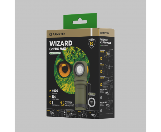 Фонарь с АКБ Armytek Wizard C2 Pro Max Olive (18650/21700, 4000лм,10 режимов,IP68) Оливковый