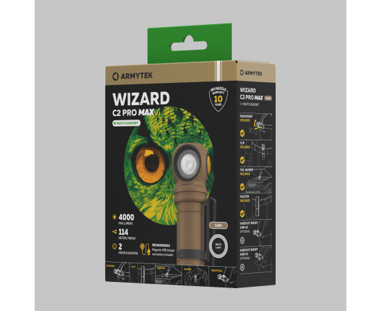 Фонарь с АКБ Armytek Wizard C2 Pro Max Sand (18650/21700, 4000лм, 10 режимов, IP68) Песочный