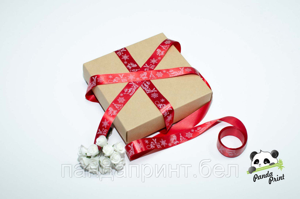 Сатиновая лента 2 см новог.рис. Олень 5м, красная